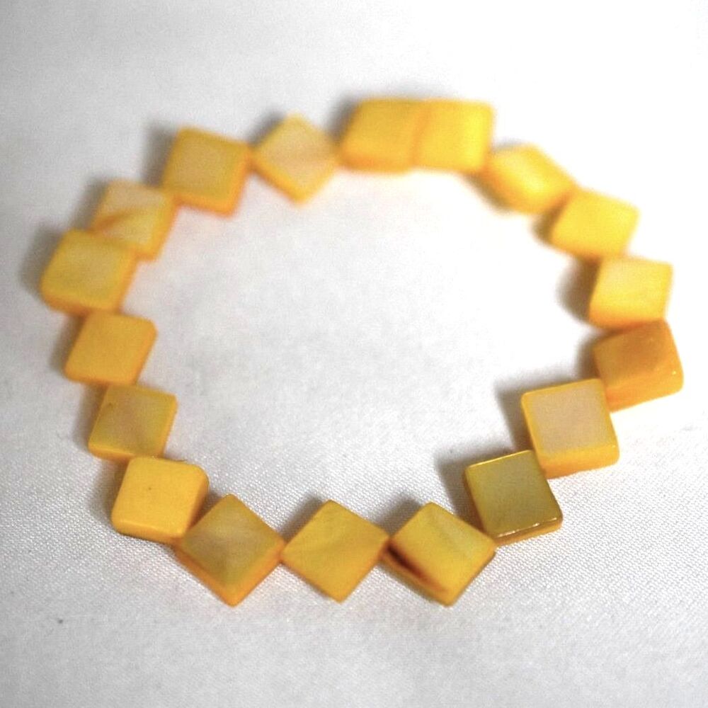 Snazzy Beachy Yellow Diamond Shape Shell Chip 6" Stretch Unisex Fashion Bracelet